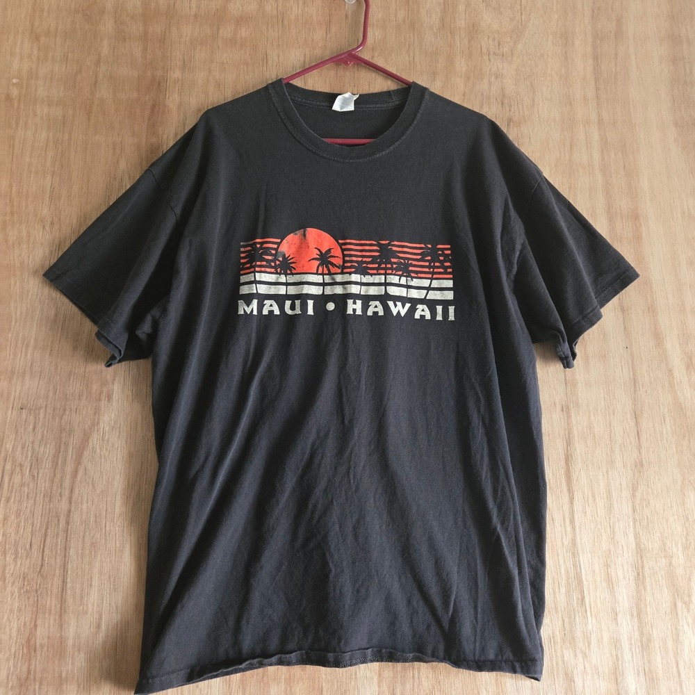 Maui Hawaii Sunset Graphic T-Shirt Black Mens 2XL Short Sleeve Vacation Island